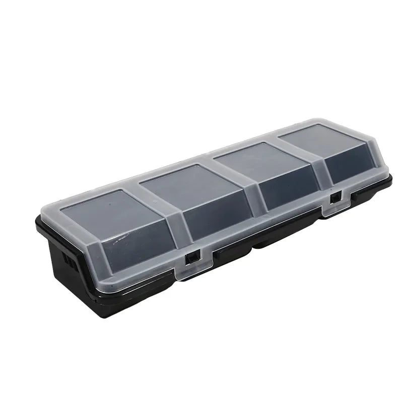boîte rangement outils plastique rouge transparente compartiments vis écrous pratique compact