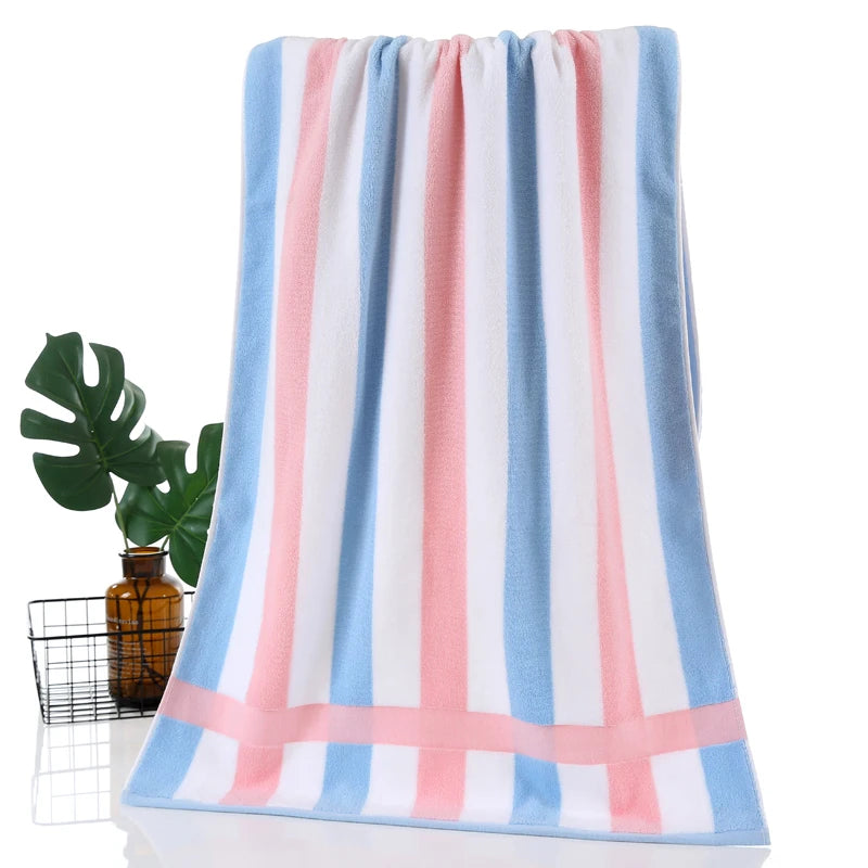 serviettes bain coton rayées bleu clair moderne absorbantes rapide sécher machine washable