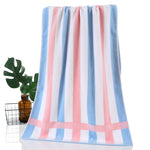 serviettes bain coton rayées bleu clair moderne absorbantes rapide sécher machine washable