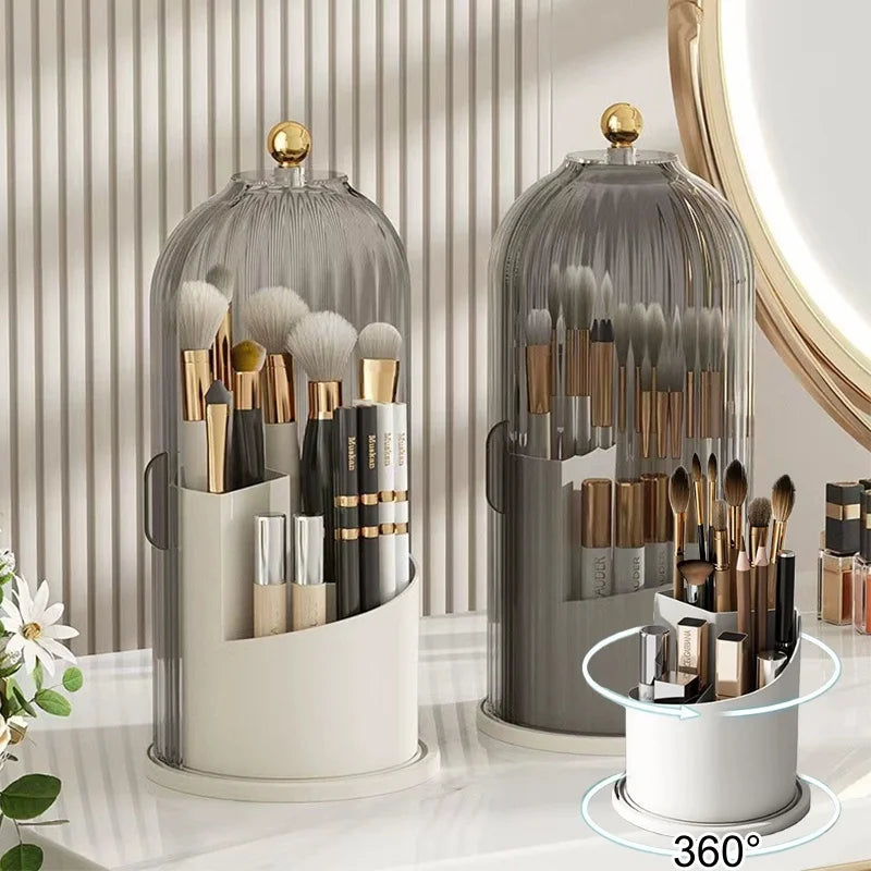 organisateur maquillage pinceaux rouges lèvres rotation 360 blanc transparent moderne élégant cosmétiques rangement