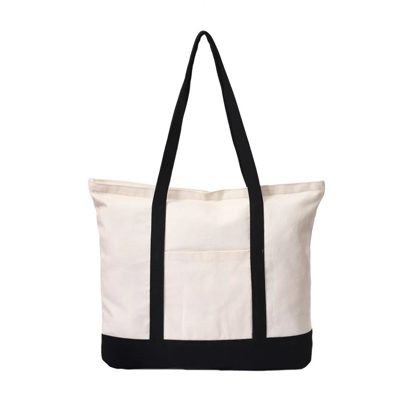 sac main toile beige uni casual bandoulière poches réutilisable grande capacité