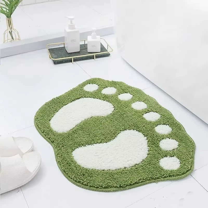 tapis bain empreinte pieds vert rose marron gris texture poilue granuleuse antidérapant machine lavable