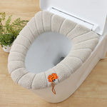 couvre siège toilette gris doux rayures élastique intégré motifs décoratifs écologique salle bain