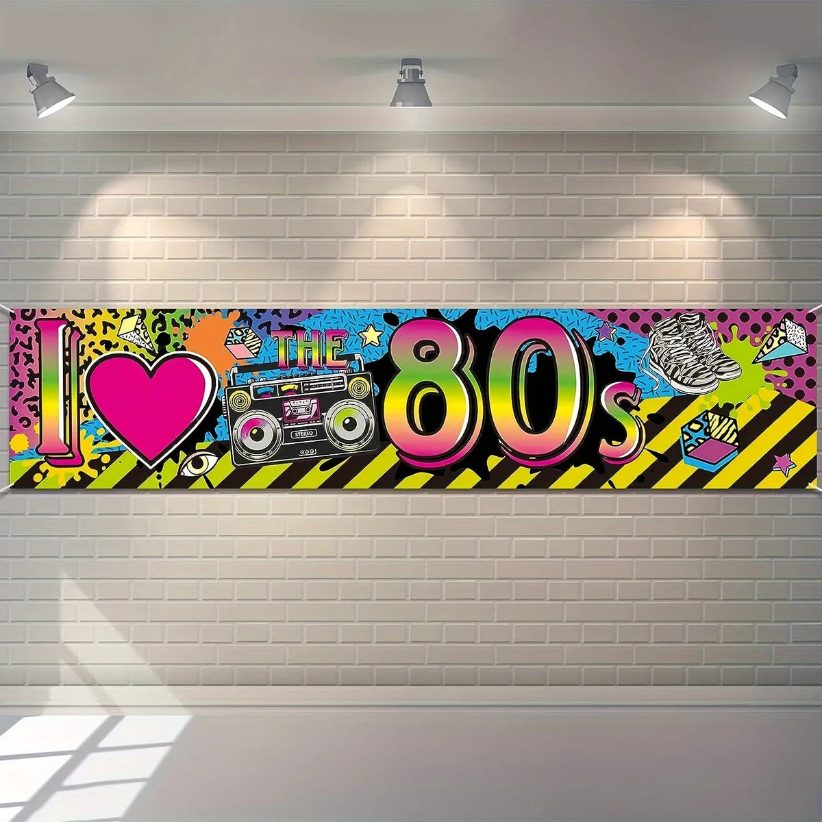 bannière graphique années 80 multicolore pop art graffiti clips disco vintage événementiel festive