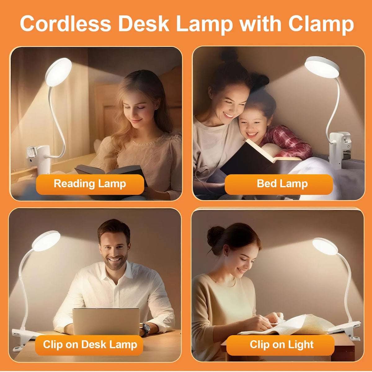 lampe pince rechargeable usb blanc minimaliste tactile interrupteur led réglable