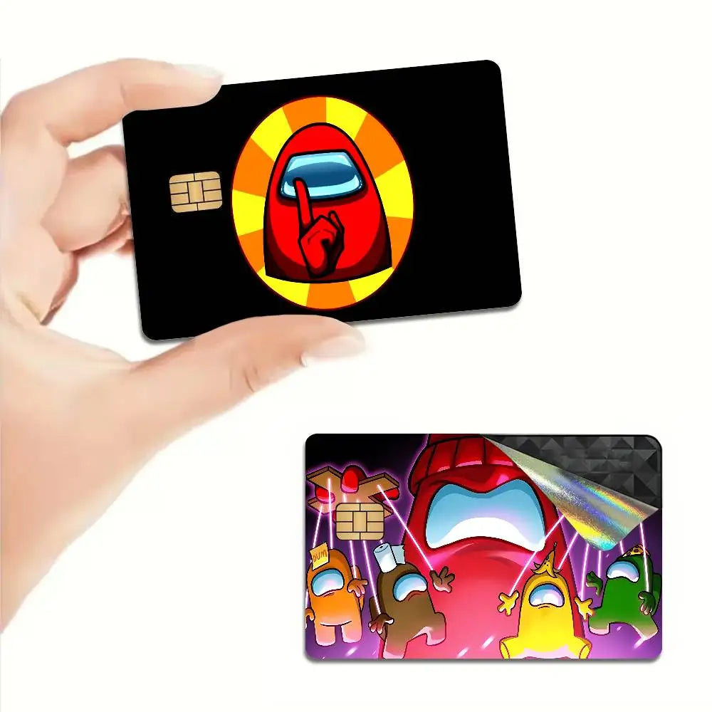 autocollants protection carte credit debit dessin anime noir rouge jaune bleu opaques waterprooche réutilisables