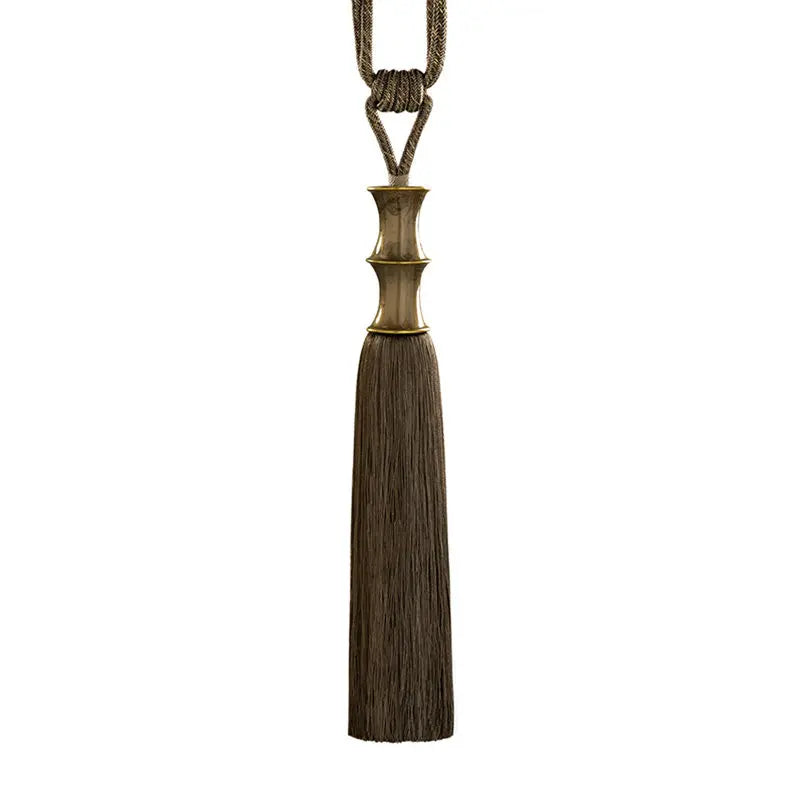 rideau vert beige marron broderie bambou franges classique traditionnel tassel translucent