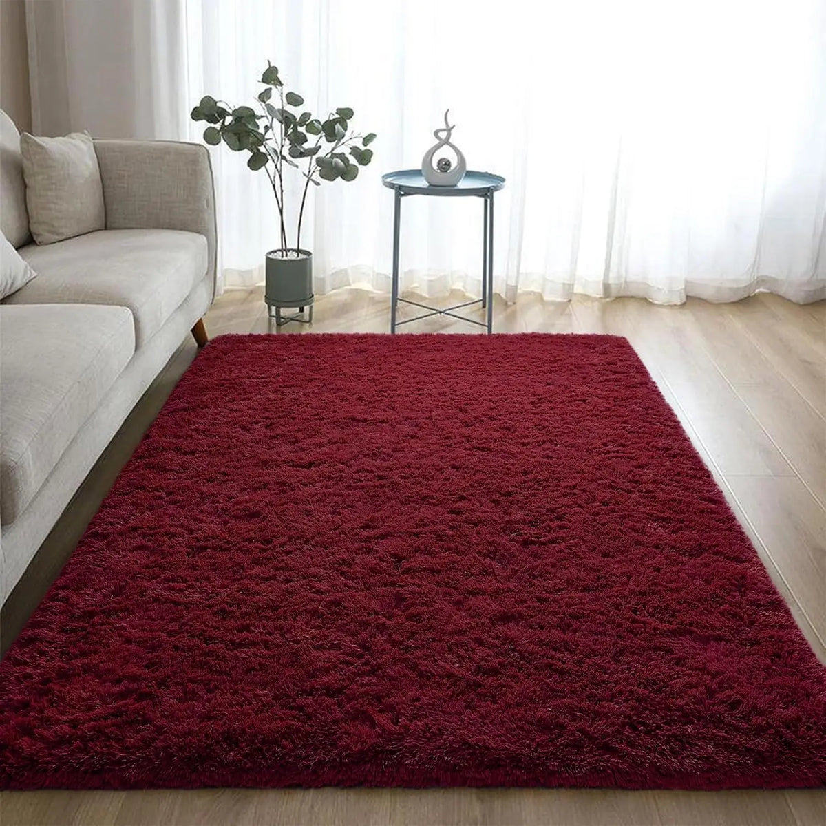 tapis rouge bordeaux doux moderne salon chambre décoration antidérapant polyester simple large