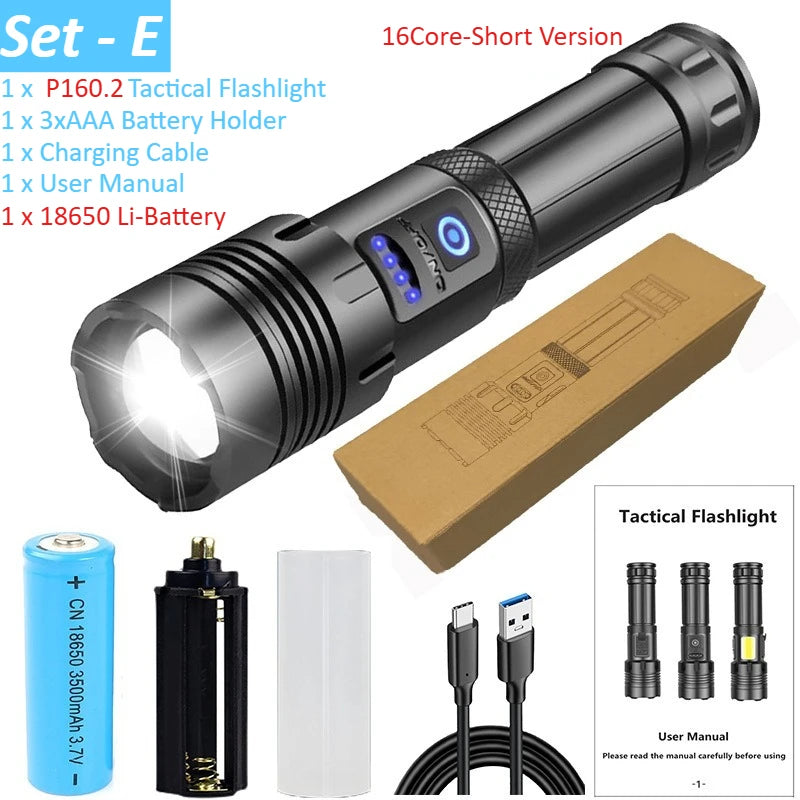 lampe torche rechargeable 15000mAh LED 2300lm zoomable USB moderne résistante autodéfense banque alimentation