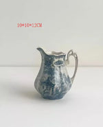 service thé céramique blanc bleu toile jouy poignées théière caféière soupière tasses