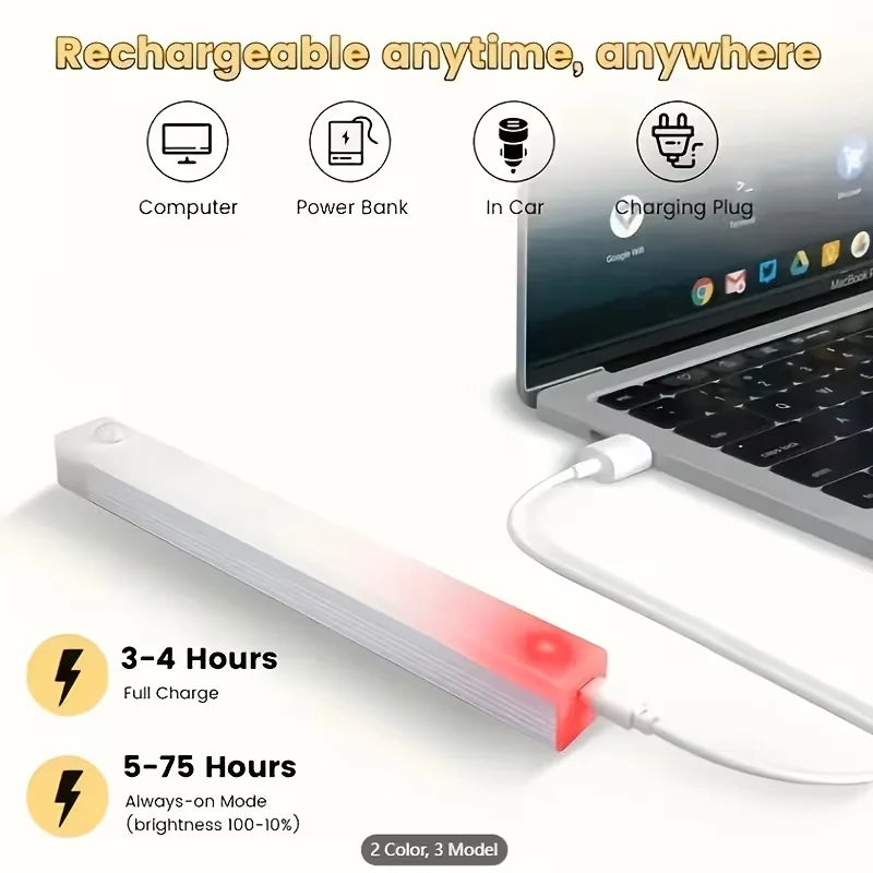 lampe led sans fil détecteur mouvement rechargeable type sous meuble blanc moderne minimaliste adhésif