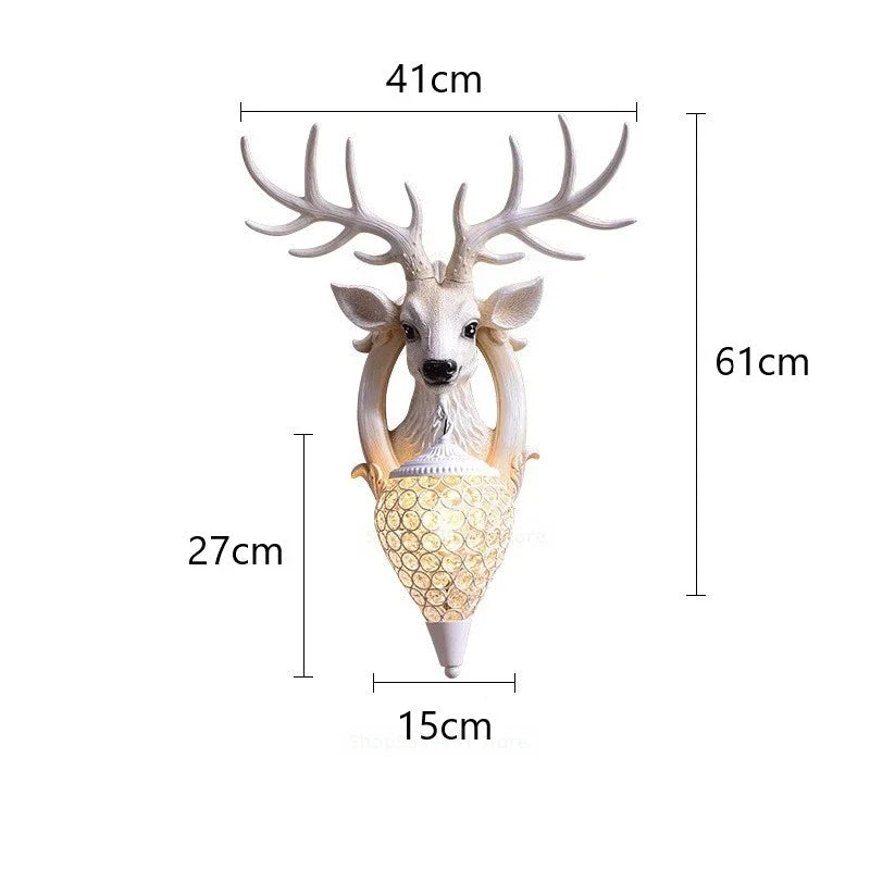 lampe murale classique tête cerf led marron beige doré noir sculptée opalique