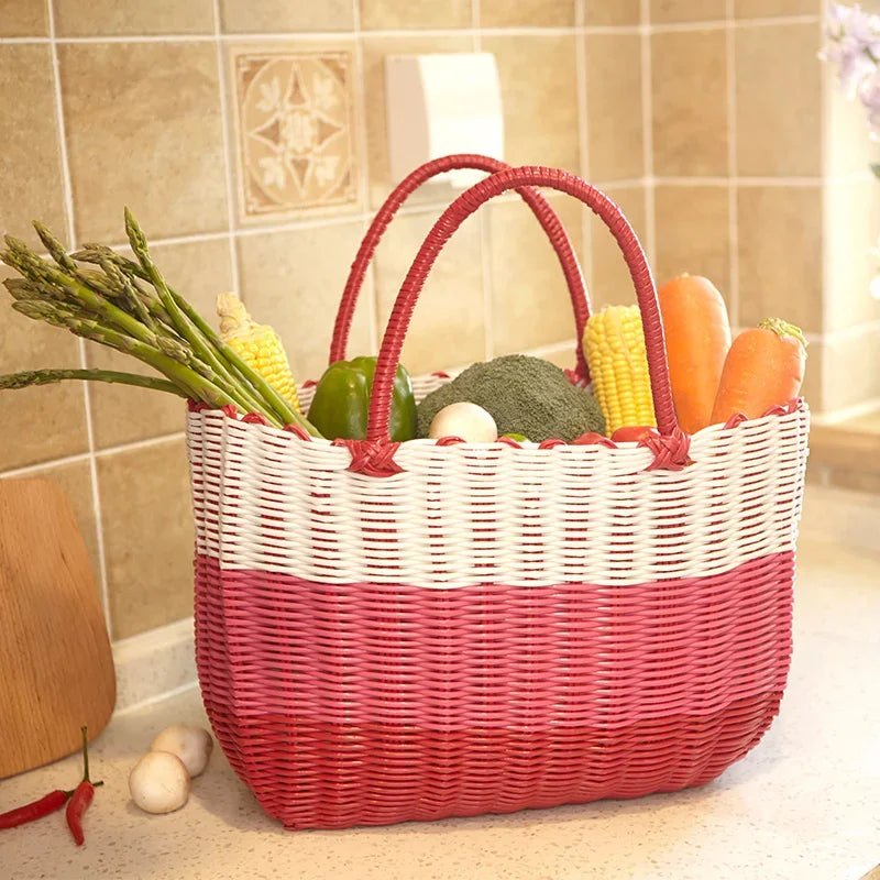 panier rangement sac main tressé rose opaque casual