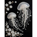 kit peinture points tableau décoratif baleine océan fleurs bleu blanc beige