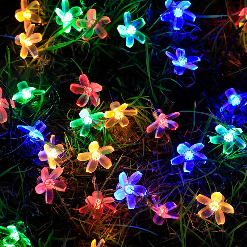 guirlandes lumineuses solaires led fleurs cerisier blanc multicolore extérieures imperméables