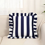 taies d'oreiller carrées rayures bleues blanches velours moderne fixation décoration canapé chambre sofa