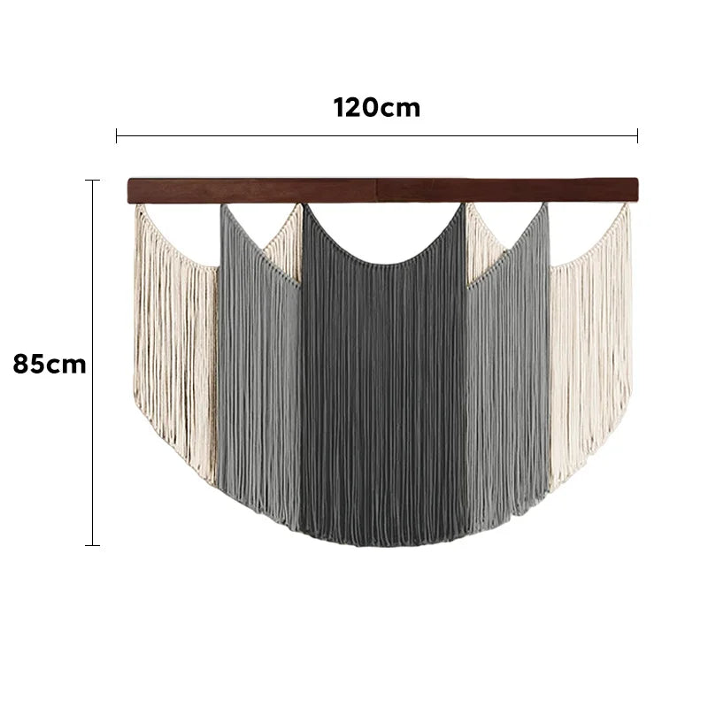 rideau macramé boho moderne franges vert blanc marron bleu gris salon