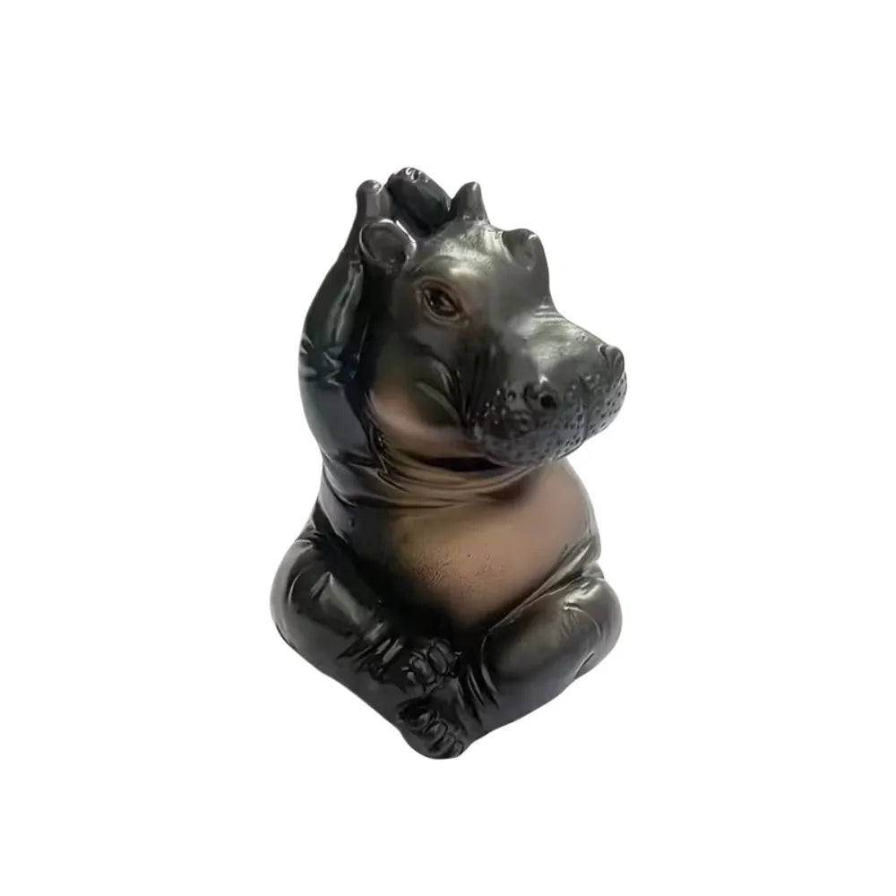 statuette hippopotame résine noir marron pose yoga méditation moderne minimaliste