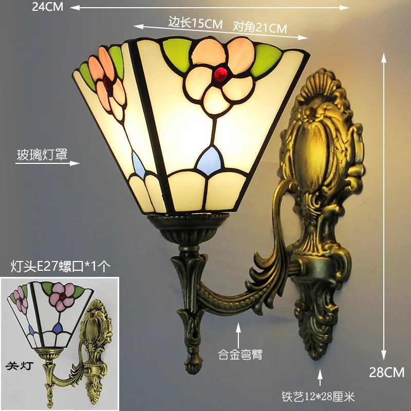 applique murale tiffany verre coloré mosaïque floral led cuisine chambre salon entree