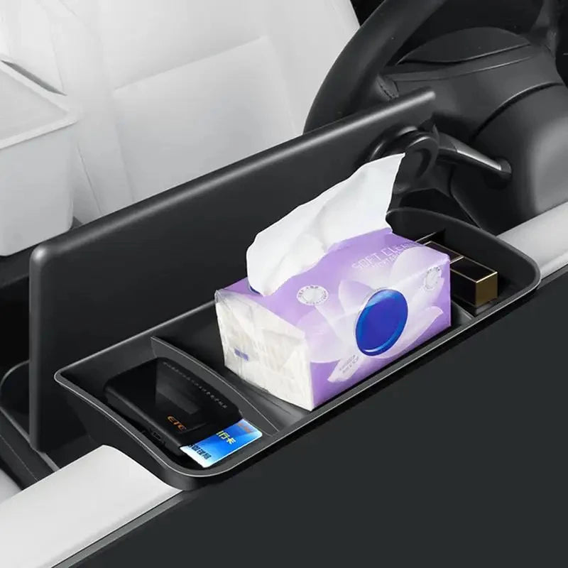 organisateur voiture tesla model rangement noir tissues smartphone cartes bancaires minimaliste utilitaire
