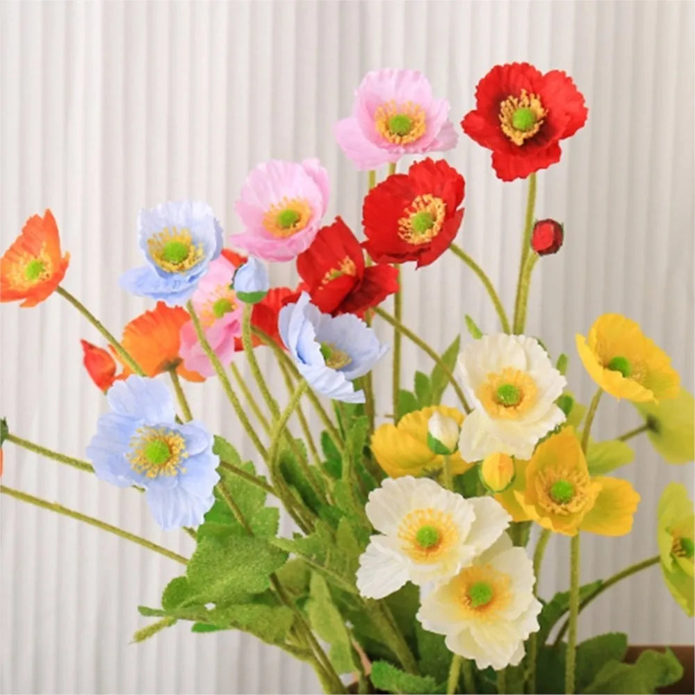 bouquet artificiel fleurs modernes rouge blanc bleu jaune vert feuilles vertes mariage anniversaire décoration