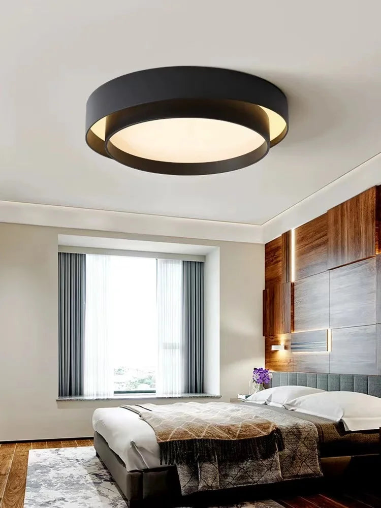 plafonnier led moderne minimaliste blanc gris rond lisse intérieur salon chambre