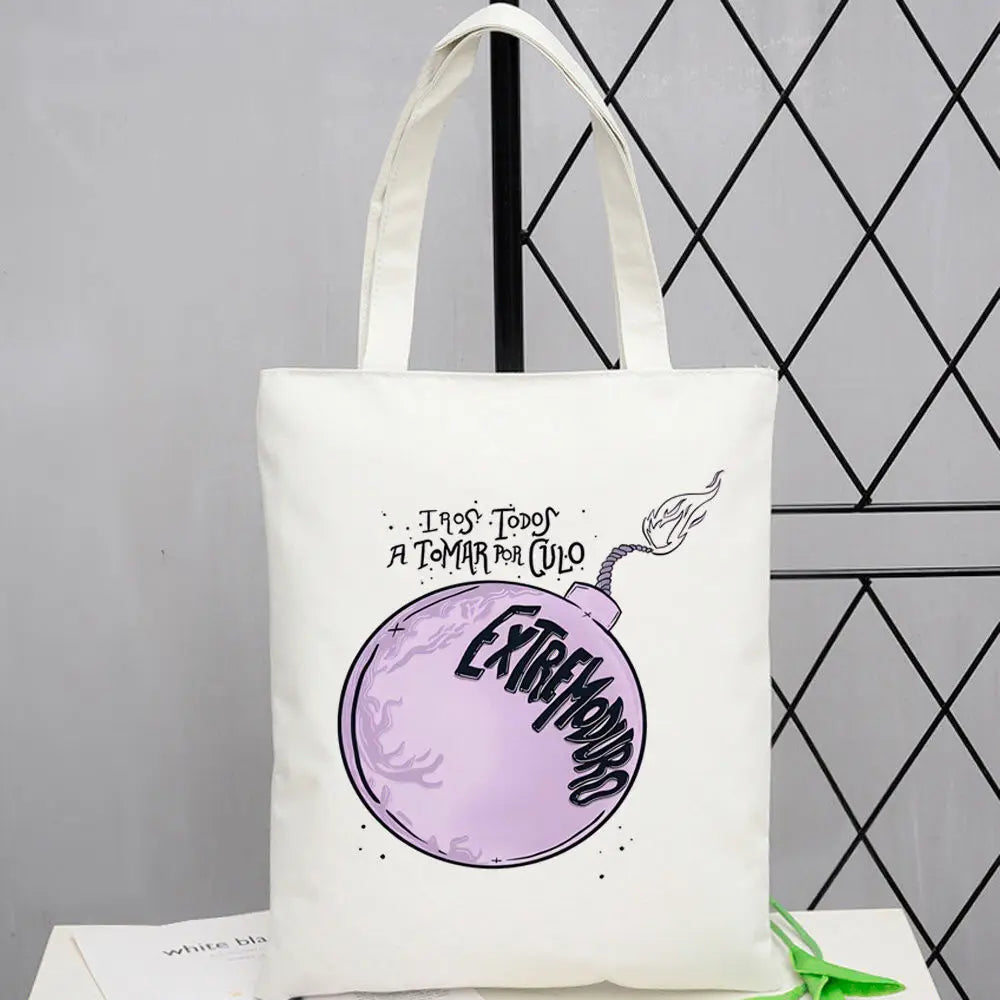 sac main toile cartoonesque blanc moderne sans fermeture éclair poignées écologique événement durable