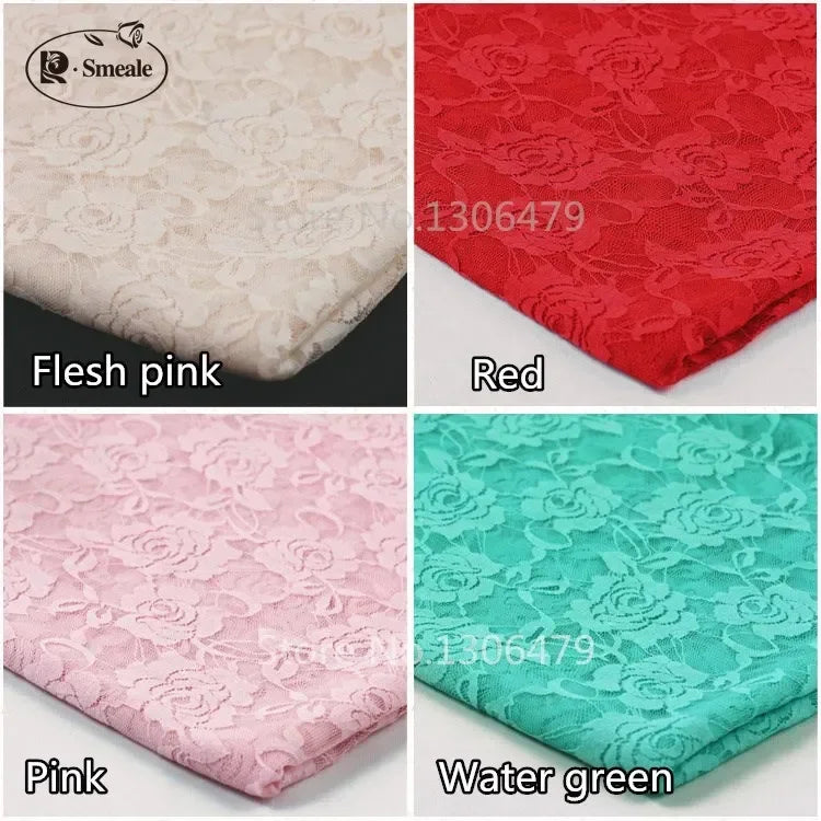 tissu dentelle élastique fleurs roses spandex nylon largeur 150cm opaque traditionnel écologique