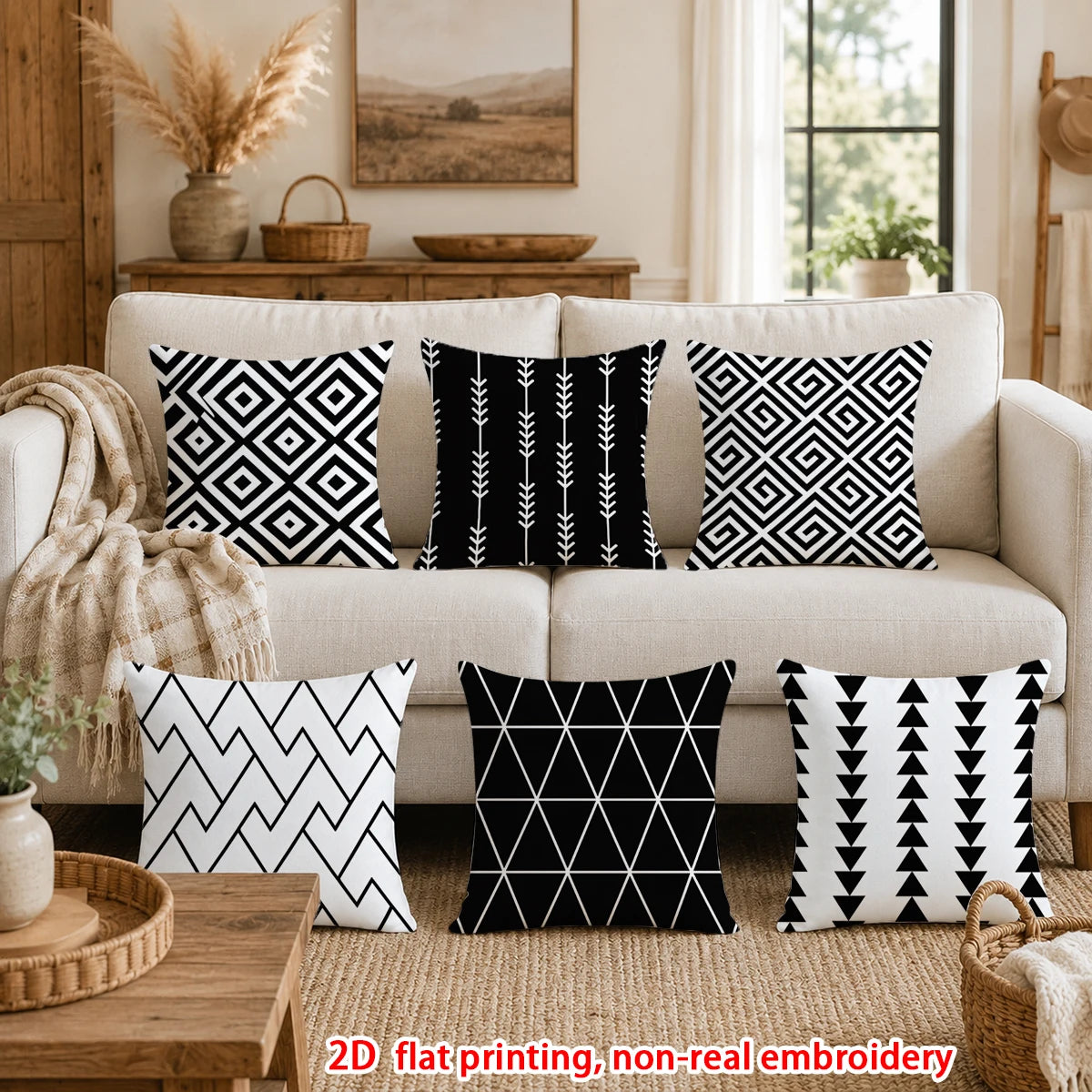 lot quatre housses coussin géométriques noir blanc modernes canapé salon chambre