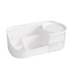 organisateur maquillage transparent moderne blanc rangement cosmétique tiroirs flacons brosse étiquettes