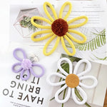 décoration murale corde tressée motif floral blanc jaune marron créative artisanale chambre salon 25cm