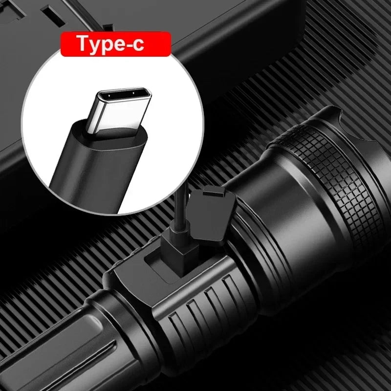 lampe poche rechargeable led zoomable noire éclairage 500mètres camping outdoor