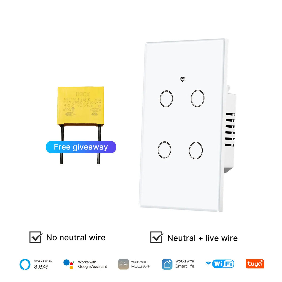 interrupteur intelligent lumière blanc mat moderne wi fi alexa google controle tactile sans fil