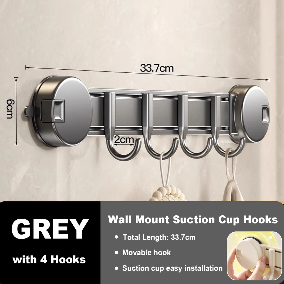 porte serviettes mural gris moderne crochets adhésion ventouse sans perçage