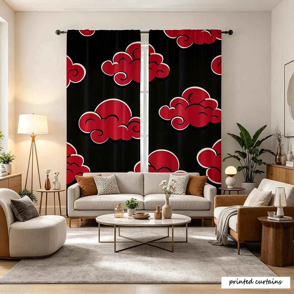 rideau imprimé moderne nuages stylisés noir rouge opacité maison polyester