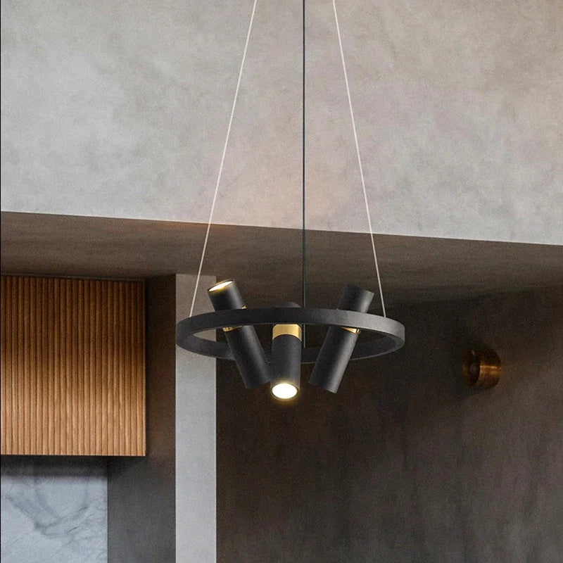 suspension lumineuse moderne noir doré led ampoules câbles suspendus minimaliste intérieur salon