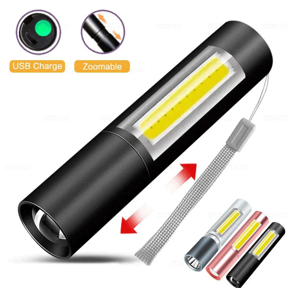 lampe torche rechargeable usb portable étanche modes commutation noir argenté moderne compact