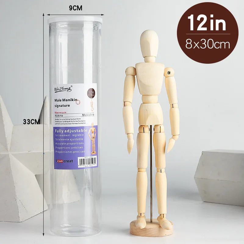 mannequins articulés bois classiques tailles diverses naturel clair base circulaire minimalistes adultes
