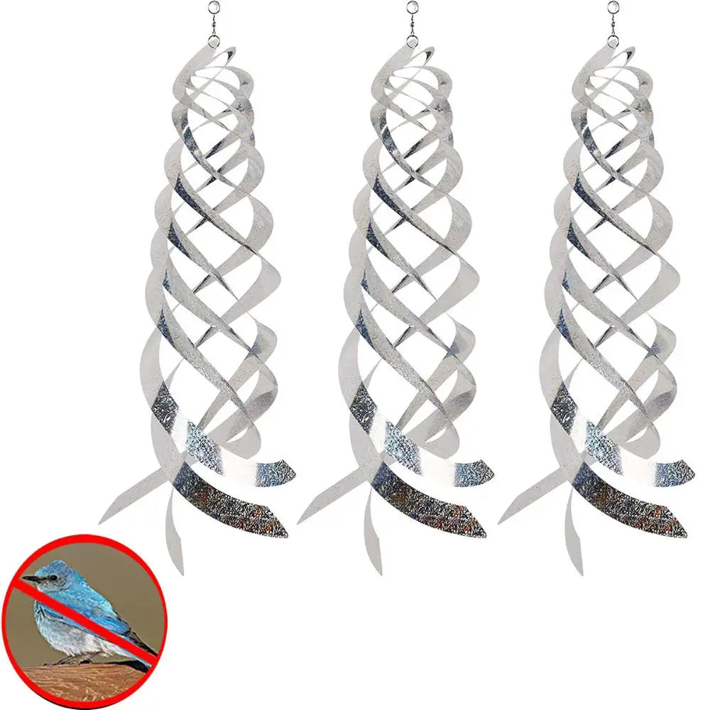 spirale réfléchissante anti oiseau décorative extérieure moderne suspendue jardin argente bleu verte
