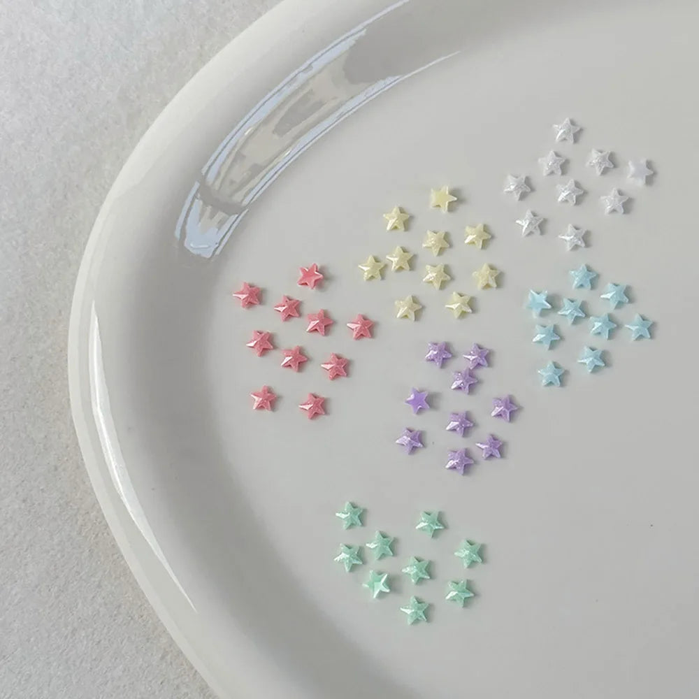 décoration étoiles brillantes résine acrylique mix violet vert bleu blanc 50pcs 5*5mm kawaii