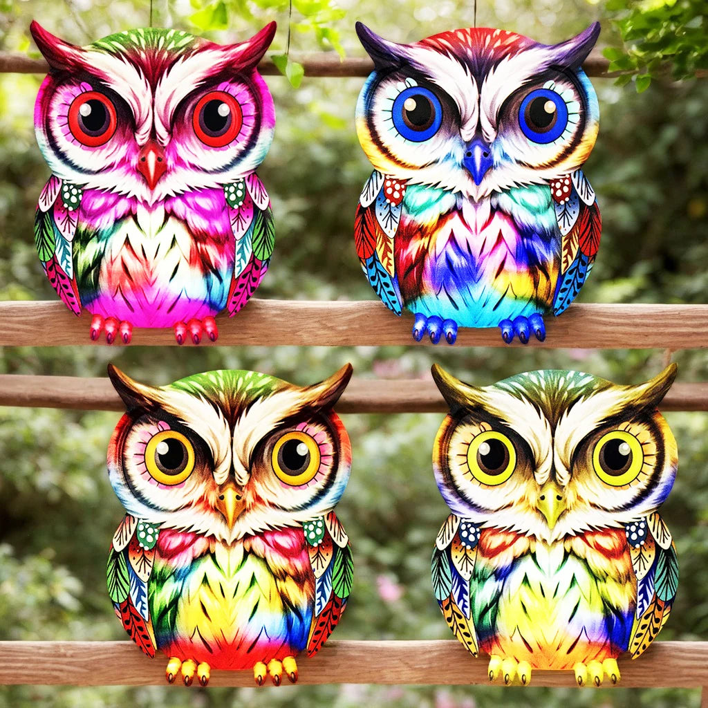 autocollants murals oiseaux chouettes modernes multicolores rouge bleu jaune vert