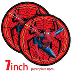ensemble décoration anniversaire spider man vaisselle jetable nappe assiettes gobelets banderole ballons rouges