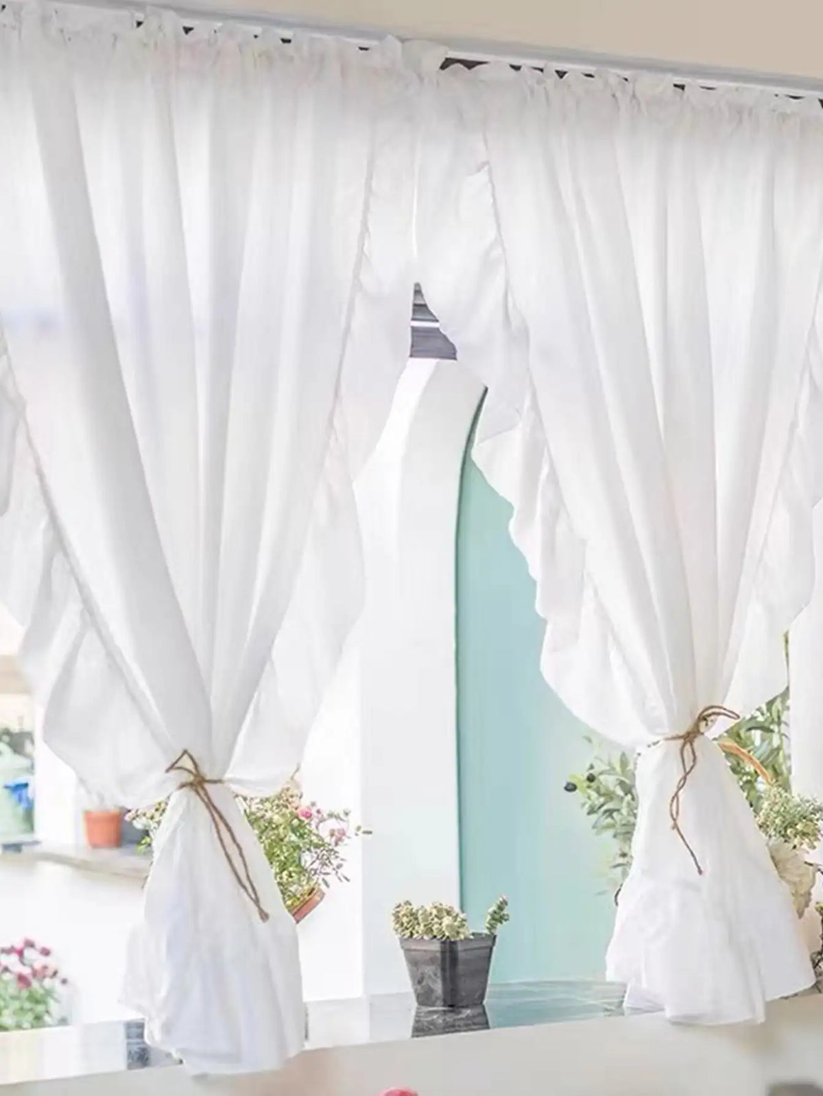 rideau blanc fleuri tulle transparent romantique chambre cuisine 100x130cm 100x200cm
