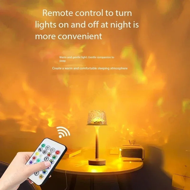 lampe table moderne beige rechargeable led ambiancé projection d'ondulation d'eau texture mat base plate
