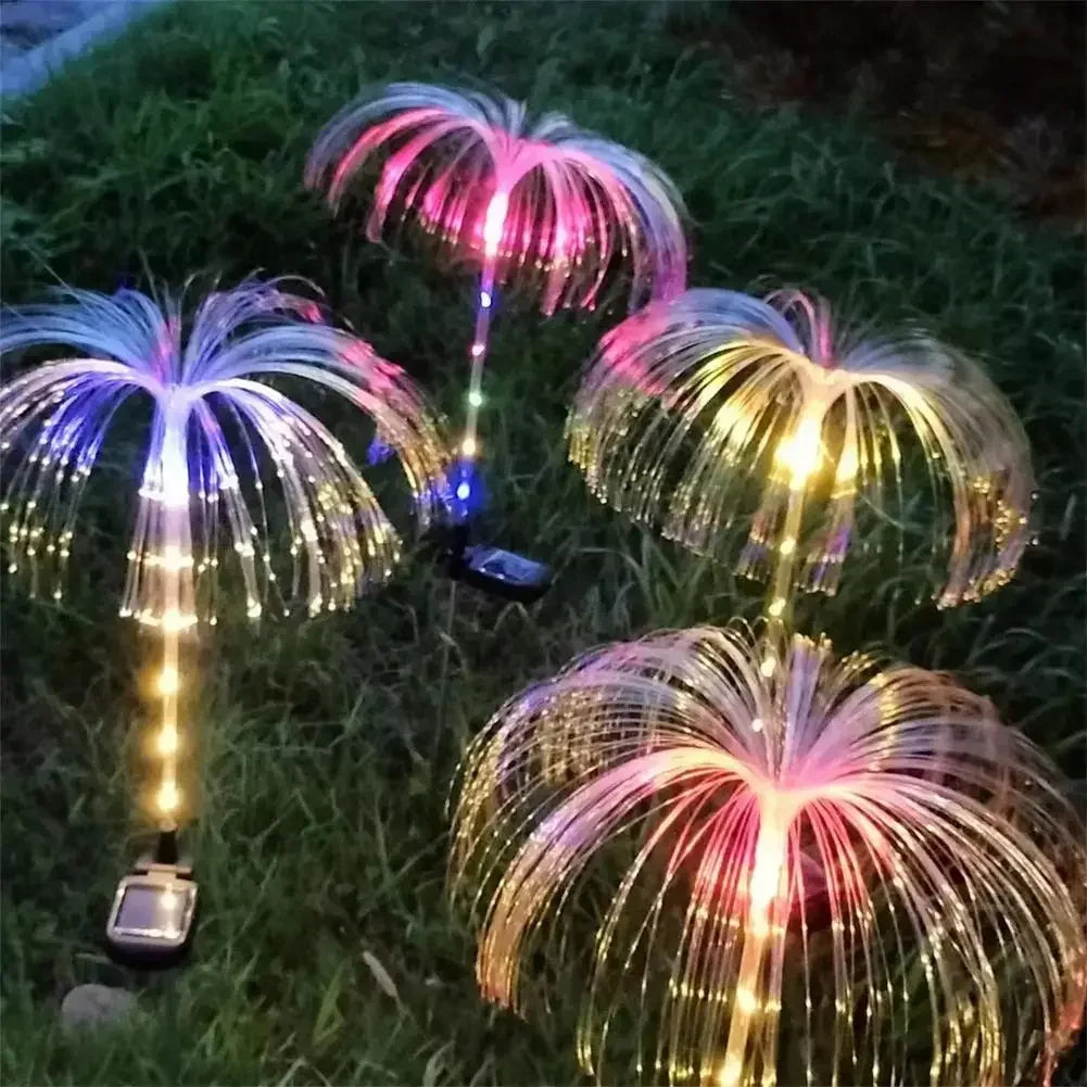 décorations extérieures palmier lumineux solaire multicolore moderne fibre optique jardin festifs