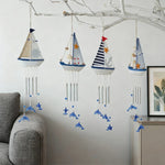 mobiles decoratifs bois motifs marins bleu blanc orange coquillages etoiles mer bouee suspendus