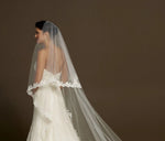 voile mariée deux couches dentelle bord appliqué tulle soft bohème off white classique élégant