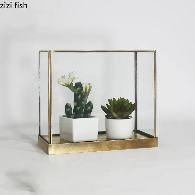 présentoirs vitrine verre transparent cadre métal boîtes rangement décoratives vintage industriel figurines bijoux plantes