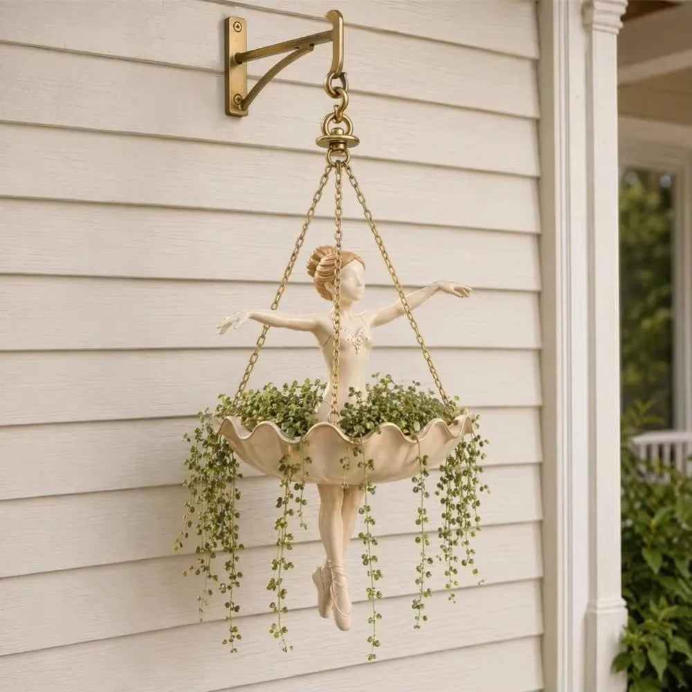 statue suspendue ballerine classique vintage plante suspendue chaînes dorées opacité