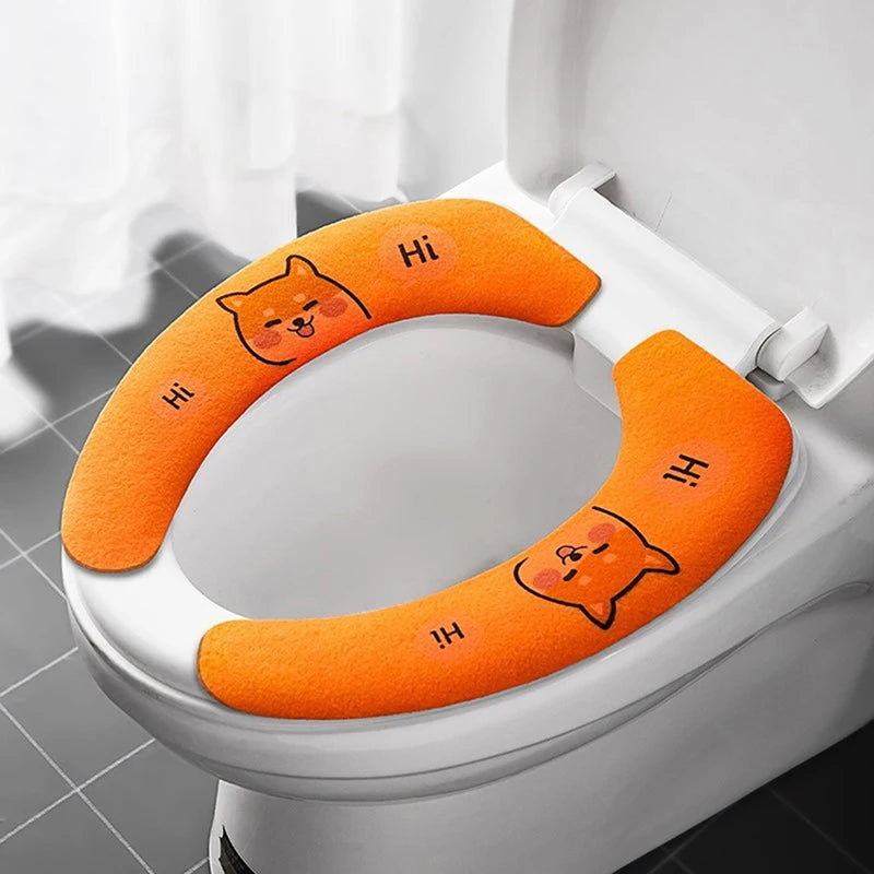 couvre siège toilette adhésif dessins animaux gris bleu orange jaune doux confortable tapis collant